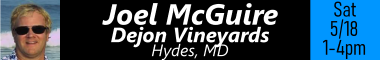 Joel McGuire at Dejon Vineyards in Hydes MD Sat May 18, 1-4PM